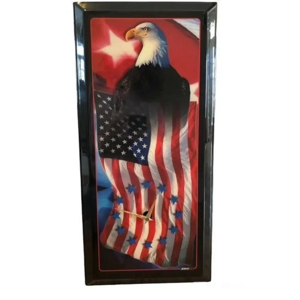 JEBCO Bald Eagle Flag Wall Clock TESTED Patriotic USA Americana US United States